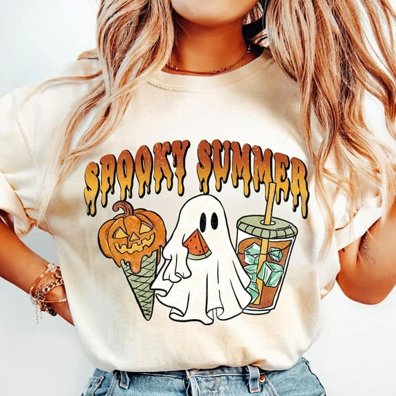 Spooky Summer T-shirt, Summerween Tee, Pumpkin Ice cream Shirt, Summer Halloween Shirt, Halloween Pumpkin 200635