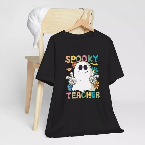 Spooky Teacher Halloween Ghost Black Short Sleeve T-Shirt