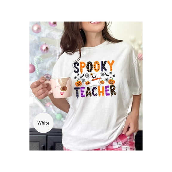 Spooky Teacher Shirt, Halloween Ghost Tee, Teacher Pumpkin Shirt, Cute Halloween Top, Fun Spooky Teacher Costume