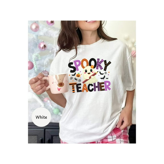 Spooky Teacher T-Shirt, Halloween Ghost Holding Pencil, Cute Fun Ghost Tee, Halloween Teacher Shirt, Spooky Season Apparel