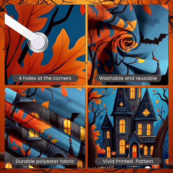 Spooky Theme Halloween Banner Black Cat Haunted House Pumpkin Decorations for Costume Party Trick or Treat Kids Event