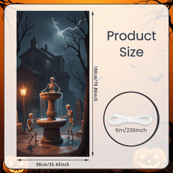 Spooky Theme Halloween Banner Gothic Skeleton Outdoor Decoration for Halloween Party Haunted House Night