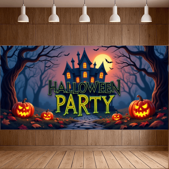 Spooky Theme Halloween Banner Pumpkin Decor Haunted House Design for Halloween Party Outdoor Indoor Decoration
