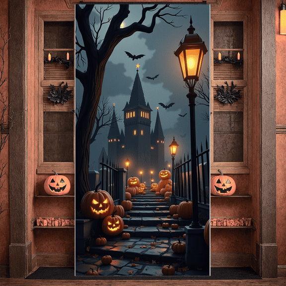 Spooky Theme Halloween Banner Pumpkin Decor Haunted House Gothic for Halloween Party Indoor Decoration Outdoor Event