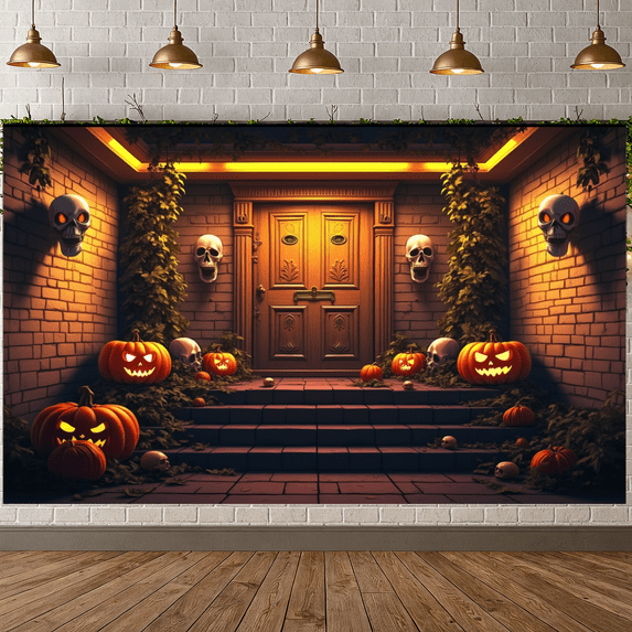 Spooky Theme Halloween Banner Pumpkin Decoration Skull Design Horror Decor for Halloween Party Home Decoration Outdoor Decor