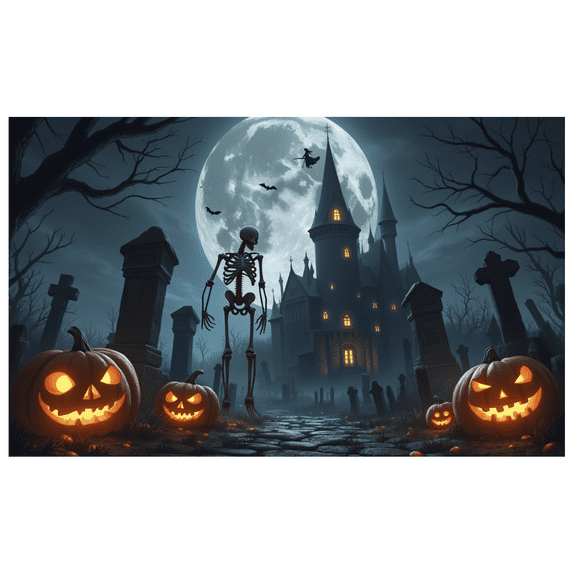 Spooky Theme Halloween Banner Skeleton Design Moonlit Graveyard for Halloween Party Decoration Outdoor Decoration