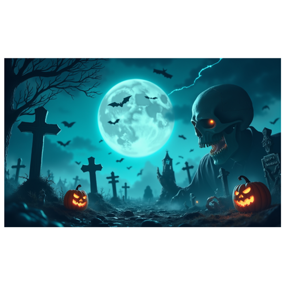 Spooky Theme Halloween Banner Skull Decoration Graveyard Scene Jack O Lantern Design for Halloween Party Decoration Haunted House Scary Event