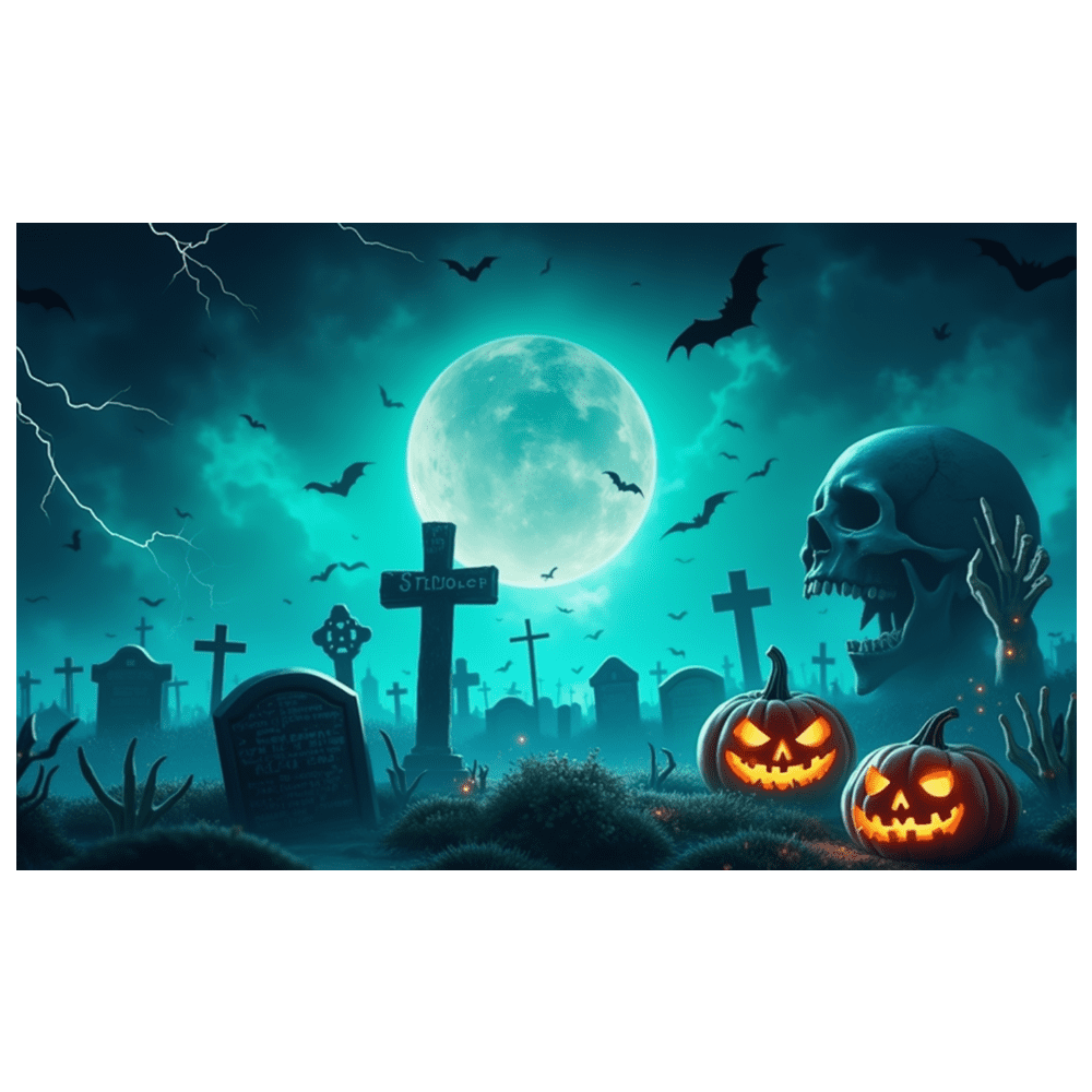 Spooky Theme Halloween Banner Skull Decoration Graveyard Scene Jack O ...