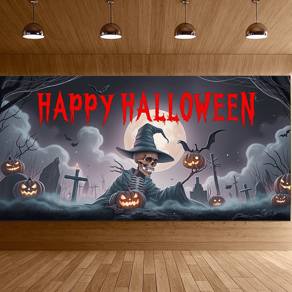 Spooky Theme Happy Halloween Banner Creepy Design Skull Illustration for Halloween Party Haunted House Night Event