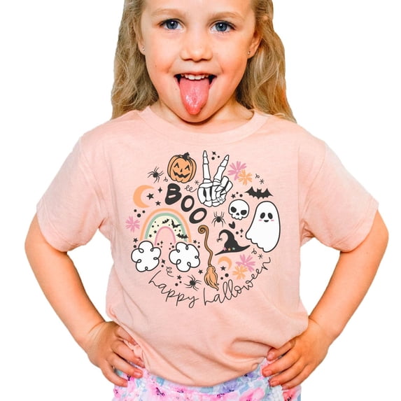 Olive Loves Spooky Things Shirts and Bodysuits for Baby and Toddler Youth Girls Halloween Outfits Peach Shirt Youth Large