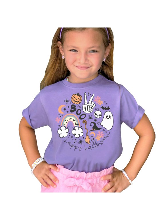 Olive Loves Spooky Things Shirts and Bodysuits for Baby and Toddler Youth Girls Halloween Outfits Purple Shirt 18 Months