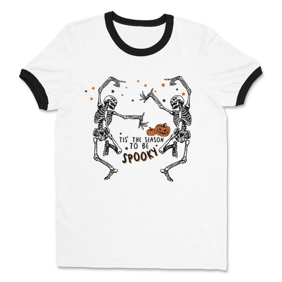 Spooky Tis the Season Ringer Tee Shirt Unisex Large White/Black