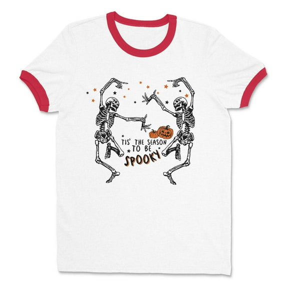 Spooky Tis the Season Ringer Tee Shirt Unisex X-Large White/Red