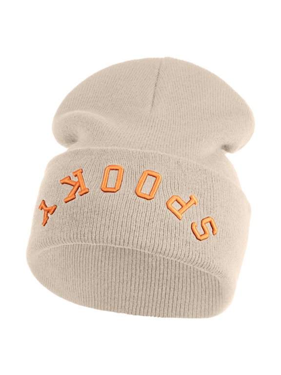 Spooky Upside Down Logo Embroidered 12" Long Knitted Beanie - Birch OSFM