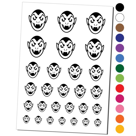 Spooky Vampire Head Halloween Water Resistant Temporary Tattoo Set Fake Body Art Collection - Purple