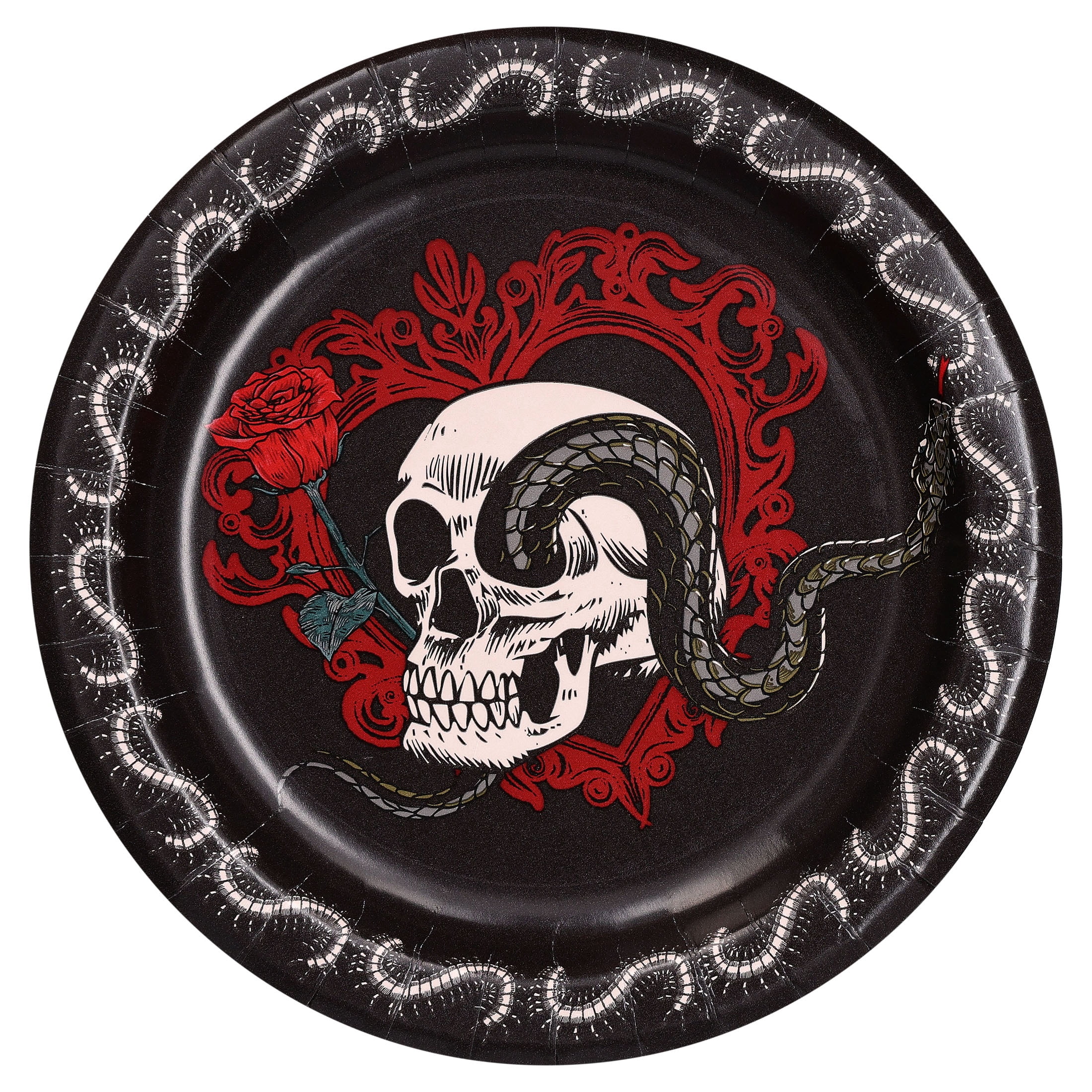Skull and Roses Disposable Paper Plates, Multicolor, 8.5", 8 Count, Halloween by Way To Celebrate