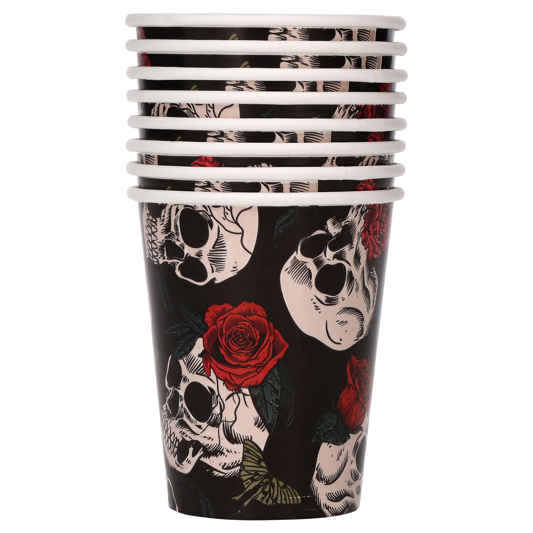 Skulls and Roses Disposable Paper Cups, Multicolor, 9 oz, 8 Count, Halloween by Way To Celebrate