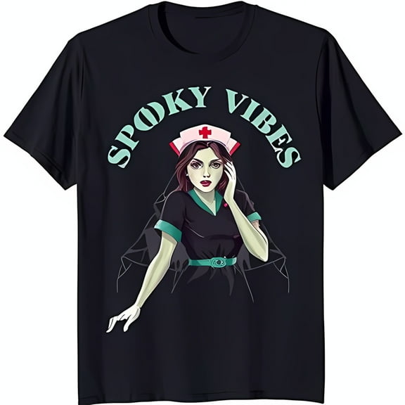 Spooky Vibes Black T-Shirt with Illustration Halloween Graphic Tee