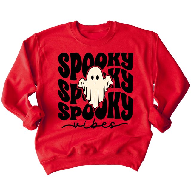 Spooky Vibes Cute Ghost Halloween Costume Crewneck Sweatshirt, 2XL, Red