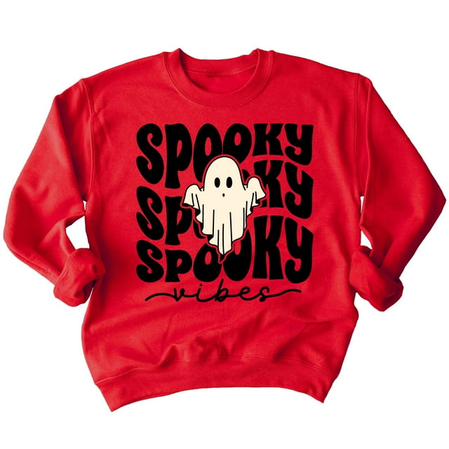 Spooky Vibes Cute Ghost Halloween Costume Crewneck Sweatshirt, 2XL, Red