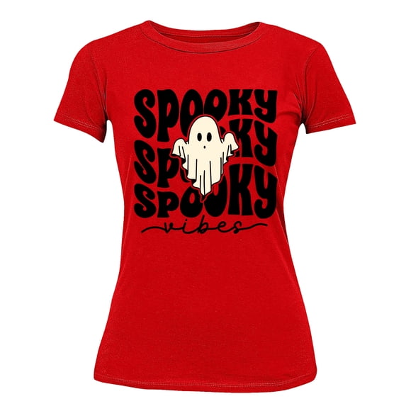 Spooky Vibes Cute Ghost Halloween Costume Women's T-shirt, M, Red