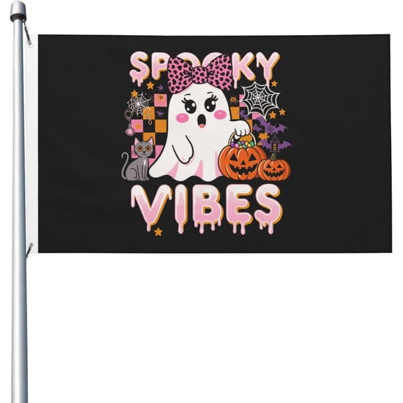 Spooky Vibes Ghost Flag For Room Teen Double Sided Funny Flags For Lawn 3x5 Ft, Spooky Vibes Ghost Tapestry For Dorm