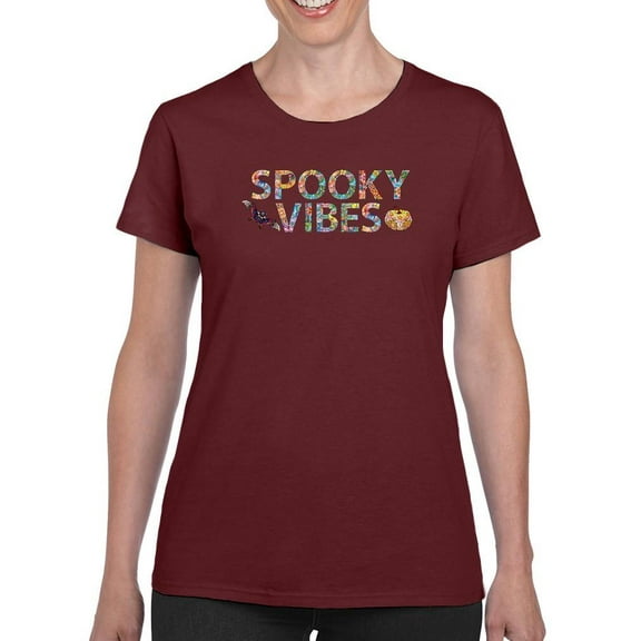 Spooky Vibes. Halloween Quote T-Shirt Women -Image by Shutterstock, Female Large