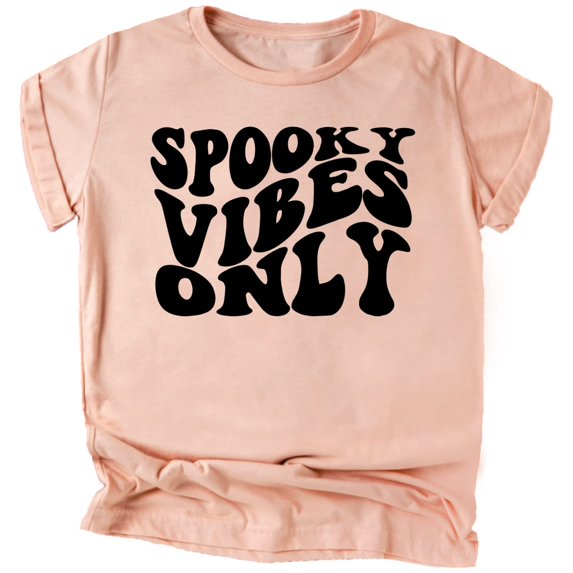 Spooky Vibes Only Groovy Shirt for Baby and Toddler Youth Boys and Girls Halloween and Fall Shirt Black on Peach Shirt 18 Months