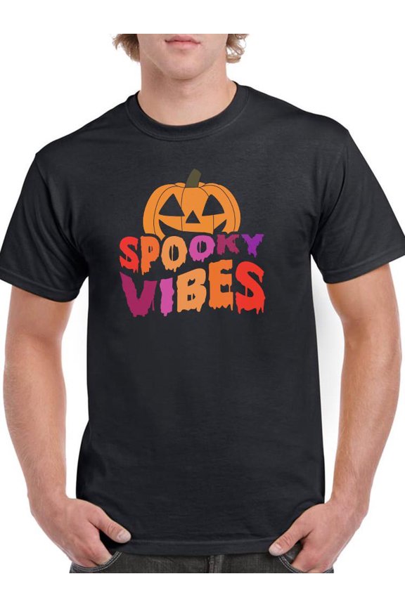 Spooky Vibes. Retro Pumpkin T-Shirt Men -Image by Shutterstock, Male Medium
