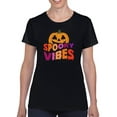 thumbnail image 1 of Spooky Vibes. Retro Pumpkin T-Shirt Women -Image by Shutterstock, Female Large, 1 of 4