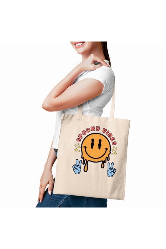 Spooky Vibes Smiley Face Fall Season Tote Bag