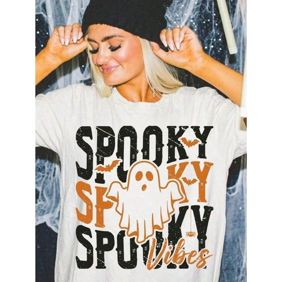 Spooky Vibes Unisex T-Shirt, Halloween Witch Tee, Vintage Loose-Fit Cotton Top, Street Style Spooky Season Shirt