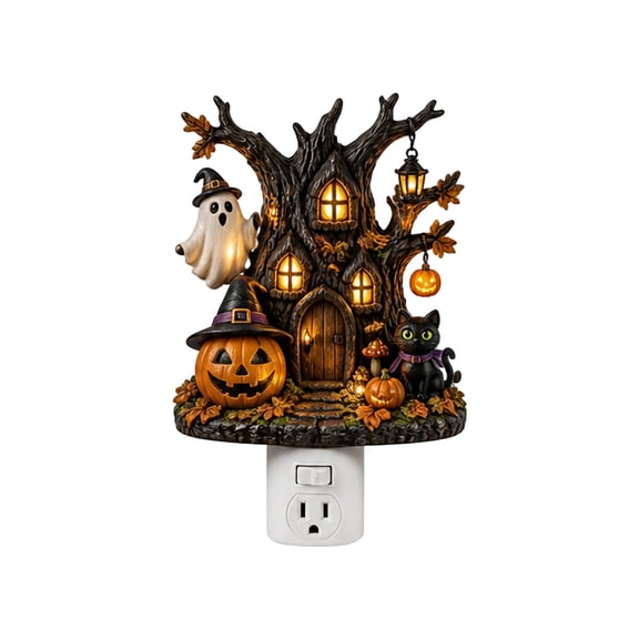 Spooky Wall Ornament, Plug‑In Acrylic Light Featuring Tree‑House Ghost Pumpkin Design, Indoor Halloween Home Accent, halloween nightlight
