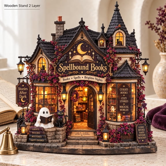 Spooky Witch Bookshop Wooden Miniature Building