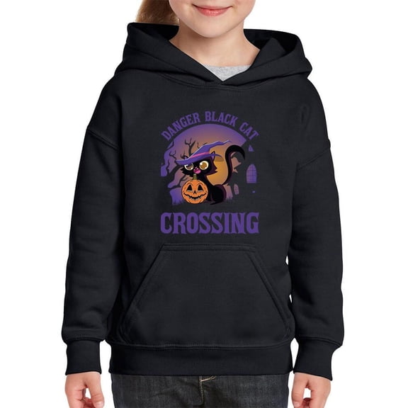 Spooky Witch Hat Kitten Hoodie Juniors -Image by Shutterstock,  Large