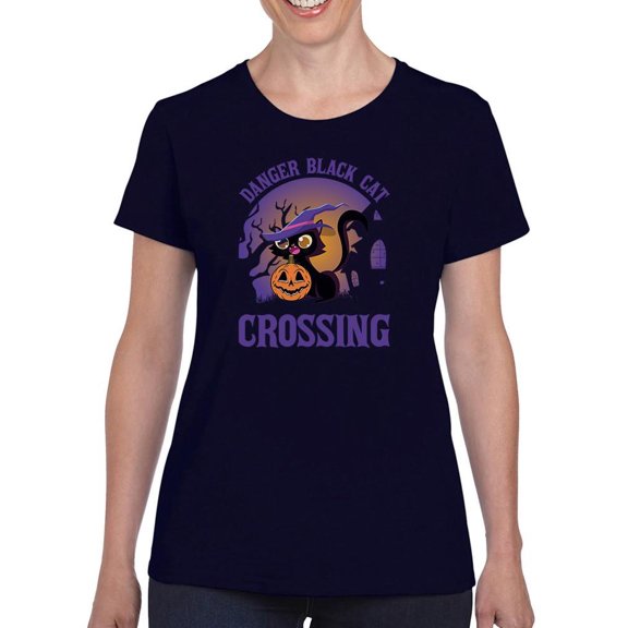 Spooky Witch Hat Kitten T-Shirt Women -Image by Shutterstock, Female 3X-Large