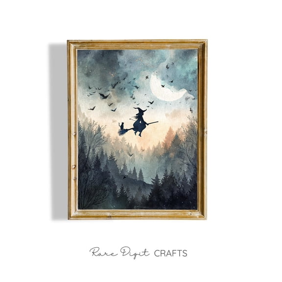 Spooky Witch Poster Flying Witchcore Art Home Decor, 24x36 UNFRAMED