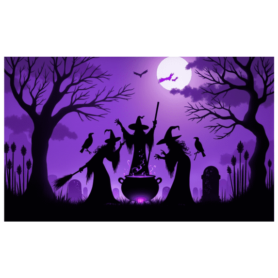 Spooky Witch Theme Halloween Banner Cauldron Scene Night Sky Bats Moon for Halloween Party Decoration Outdoor Indoor