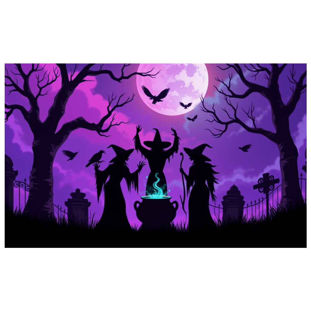 Spooky Witch Theme Halloween Banner Cauldron Scene Night Sky Bats Moon for  Halloween Party Decoration Outdoor Indoor - Walmart.com, image size:1000x1000