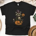 thumbnail image 1 of Spooky and Feral Raccoon Graphic T-Shirt, Funny Unisex Animal Halloween Tee , Black, Size S, 1 of 6
