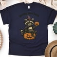 thumbnail image 1 of Spooky and Feral Raccoon Graphic T-Shirt, Funny Unisex Animal Halloween Tee , Navy, Size S, 1 of 6