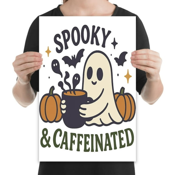Spooky caffeinated art, 13x19 archival poster, ghost lover wall print, witchy autumn decor