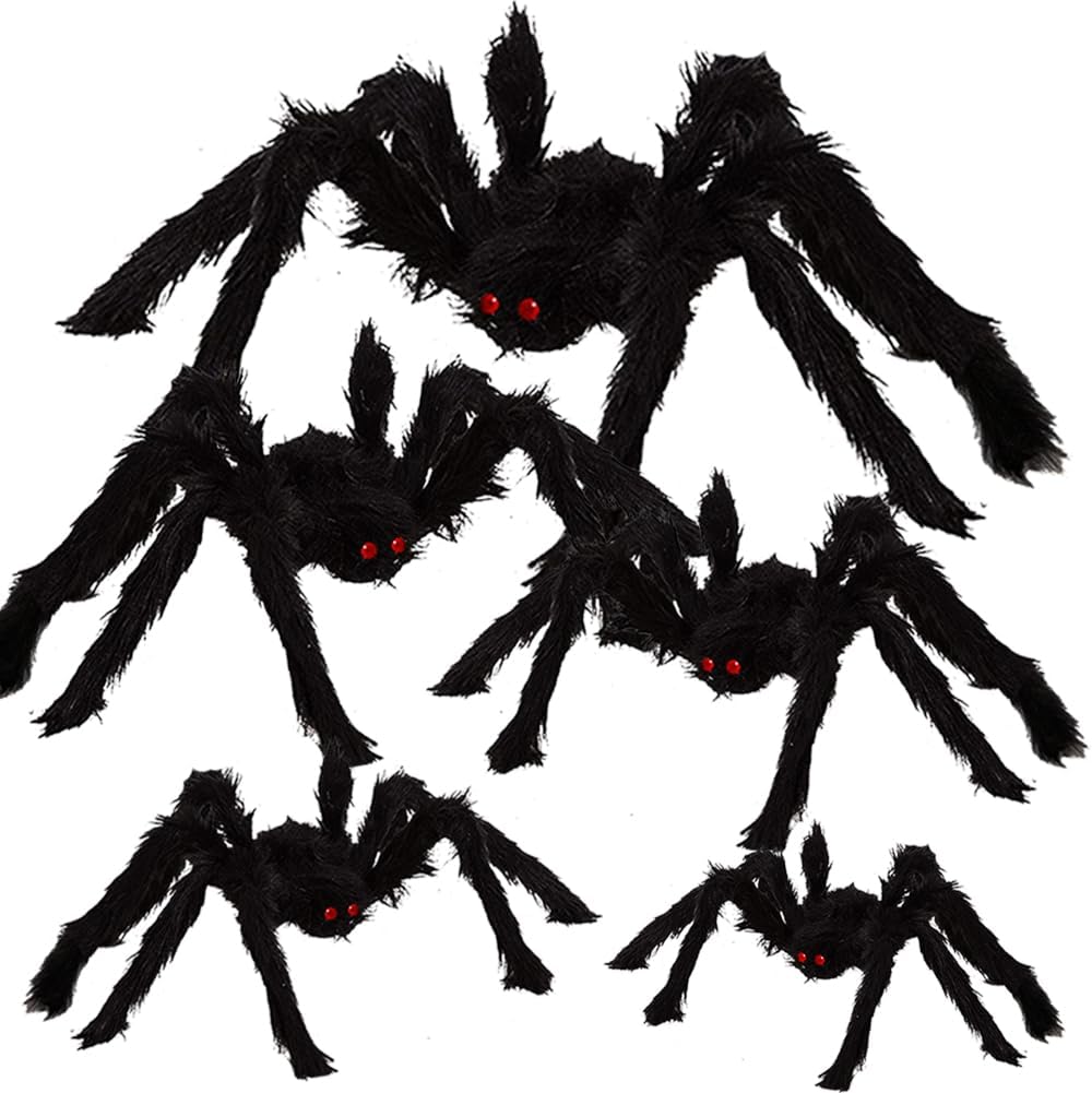 SpookyNight Halloween Spider Decorations, 5Piece Set of Realistic