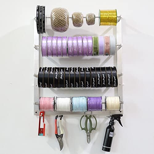 Spool Holder Wire Rack Ribbon Roll Storage Sewing Tools Wall Mounted Spool Ribbon Organizer Spool Holder Screw Holder Storage Box 4 Crossbars for Key Racks, Sundries, Small Items H
