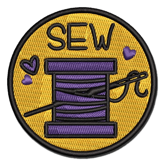 Spool of Thread Sew Sewing Applique Multi-Color Embroidered Hook & Loop Patch - 2.0 Inch Mini