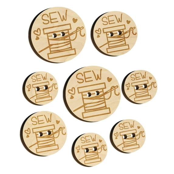 Spool of Thread Sew Sewing Wood Buttons for Crochet Knitting Sewing DIY Craft - 0.75 Inch Small (12pcs)