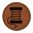 thumbnail image 1 of Spool of Thread Sewing 2.5" Faux Leather Round Engraved Iron-On Patch - Brown, 1 of 6