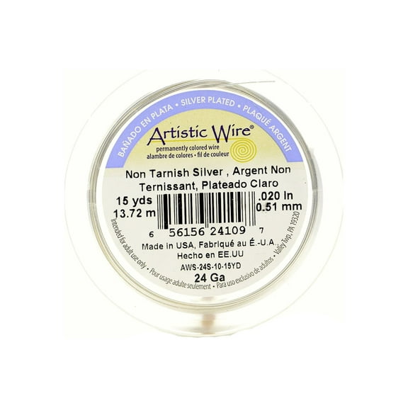 Spools 15 yd., non-tarnish silver, 24 gauge, silver plated (pack of 4)