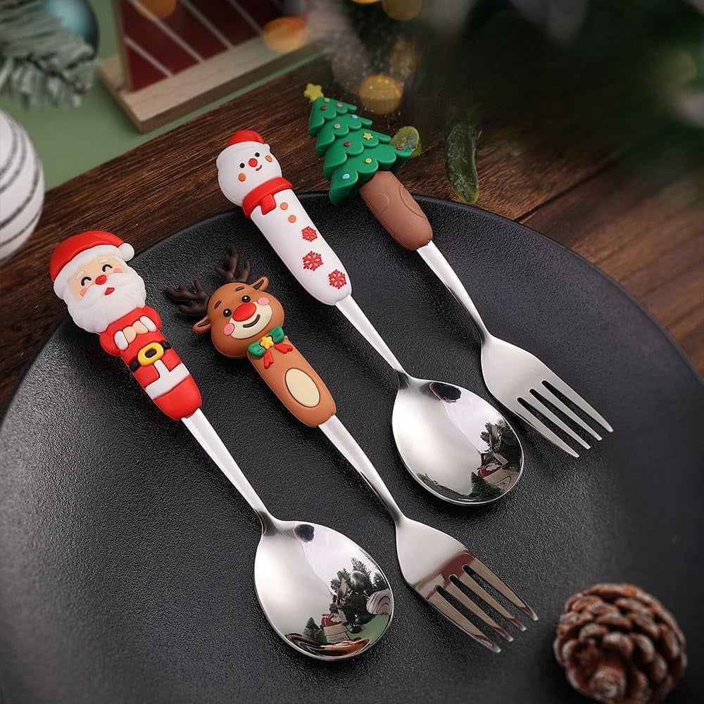 Santa Spoon Spoon Fork Santa Claus, Christmas Spoon Set with Santa, Snowman & Elk ...