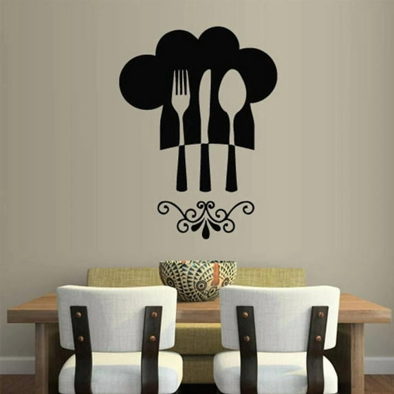 Spoon Knife Fork Wall Decal Kitchen Restaurant Decoration Wall Chef Hat Graphics Art Vinyl Wall Sticker Waterproof Creative 42x56cm